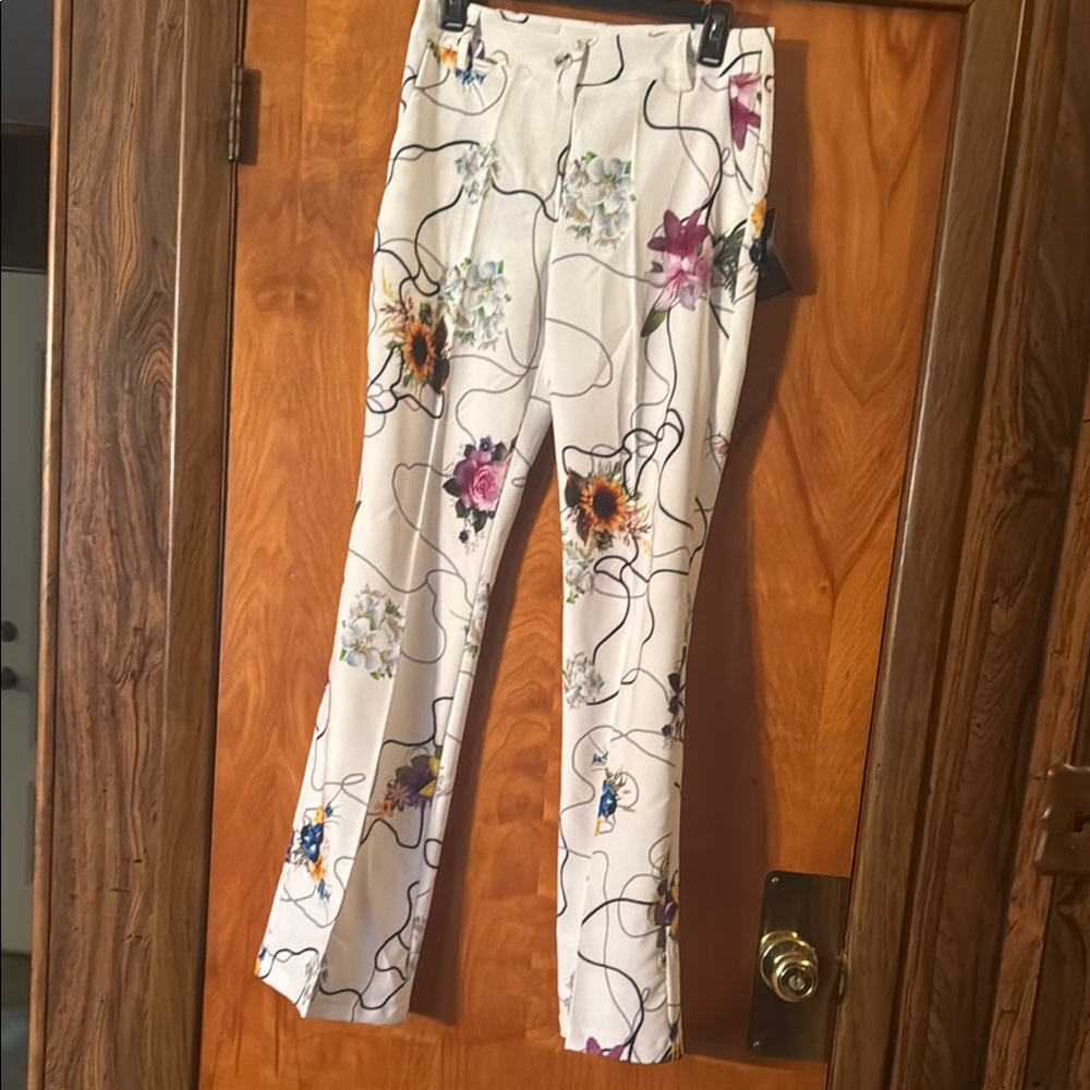 Floral Print White Pants